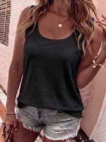 EMERY ROSE Camiseta de tirantes básica casual de cuello en U para tallas grandes - Negro - Ver 1