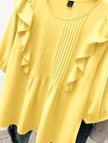 GlowEve CURVE Camisa de talla grande casual versátil de unicolor con ribete de volantes - amarillo ganso - Ver 4