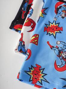 SUPERMAN X SHEIN Men's Cartoon Print Comfortable Casual Boxer Shorts - Black and White - View 4