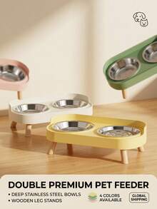 PETSIN Stainless Steel/PVC Pet Bowl Set With Stand, Dual Bowls, Suitable For Small Dogs And Cats, With Splash Guard - Pet Feeder - 150ml - View 2