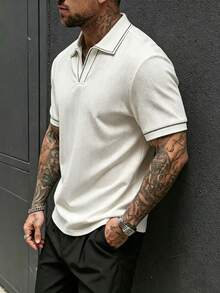 EGENSIO Men's Contrast Color Casual Versatile Daily Travel Short Sleeve Polo Shirt - White - View 3