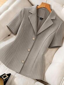 GlowEve CURVE Plus Size Summer Casual Elegant Normal Beige Short Sleeve Blazer Teachers' Day Formal - Apricot - View 3