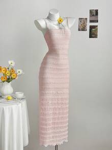 Sunnyshic Women's Layered Ruffle Jacquard Strapless Spaghetti Strap Dress - Dusty Pink - View 6