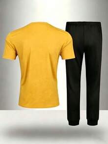 Gym Rark Men's Letter Print Short Sleeve T-Shirt And Pants Sports Set, Gym - Yellow - View 2