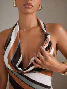 Hauture Women's Summer Sexy Striped Ruffle Neckline Backless Halter Top - Multicolor - View 5