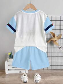 Young Boy's Casual Minimalist T-Shirt Set, Classic Cool Text & Graphic Print, Italian Milan Text Print, Striped Graphic Print, Suitable For Spring/Summer, Suitable For School - Multicolor - View 4