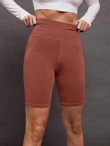 Activina Women's Solid Color Casual Versatile Daily Outing Sports Shorts With Pockets - Brown - View 4