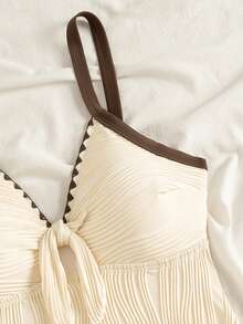Swim Lushoire Women's Summer Beach Vacation Vacation Ruffled Hem Tank Top Bikini Swimsuit Set,White Black Wavy Pattern Tanki Swimsuit Set Sexy - Beige - View 4