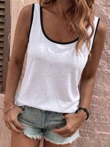 EMERY ROSE CURVE New Plus Size Women's Fashion Casual Versatile Color Block Collar Tank Top - White - View 5