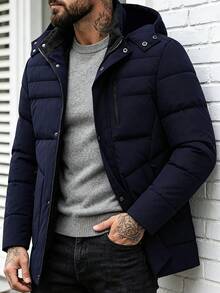 Manfinity Homme Men's Long Sleeve Zip-Up Hooded Winter Coat, Puffer - Royal Blue - View 1
