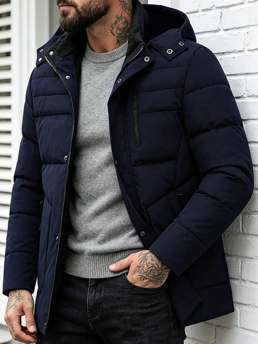 Manfinity Homme Men's Long Sleeve Zip-Up Hooded Winter Coat, Puffer - Royal Blue - View 1
