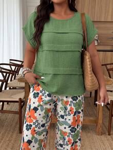Weeklong Conjunto de 2 piezas para mujer talla grande, primavera/verano, casual para vacaciones, cuello redondo, estampado floral, pantalones de largo 3/4, adecuado para uso diario en vacaciones - Multicolor - Ver 5