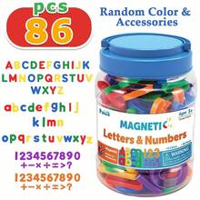 MINKOJA MINKOJA 磁性字母数字冰箱贴，彩色塑料材质，ABC 123益智玩具套装，学前儿童学习拼写、计数、大小写字母和数学符号，彩色玩具套装，儿童大小写字母和数学符号，男孩女孩感官玩具 - 彩色 - 查看 12