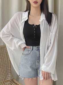 DAZY 女款夏季休閒百搭純色露背掛脖上衣 - 黑色 - 查看 6