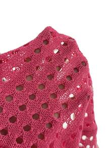 SaltGleam SaltGleam Ensemble 2 pièces sexy sexy tricot ajouré avec top camisole floral 3D et pantalon - Rose bonbon - Voir 6