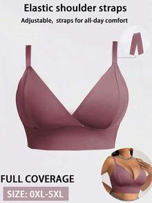 SHEIN 1pc Plus Size Women's Solid Color Casual Comfortable Bustier - Coffee Brown - View 5