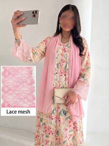 Yasmyna V-Neck Lace Cuff Print Dress With Headscarf - Multicolor - View 3