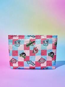 FanGlow THE POWERPUFF GIRLS X SHEIN 花朵、泡泡、毛茛花紋化妝包，簡單、甜美、可愛便攜式化妝包，零錢包，化妝品配件收納包，旅行收納包，衛生棉化妝包 - 彩色 - 查看 4