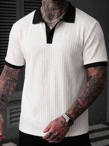 Manfinity Homme Camisa polo casual de verano para hombre con bloques de color y patchwork, formal - Multicolor - Ver 4