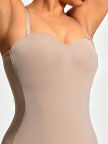 SHAPORA 1 Peça Bodysuit Feminino de Cor Sólida e Estilo da Moda, Adequado para o Verão - Caqui - Visão 3