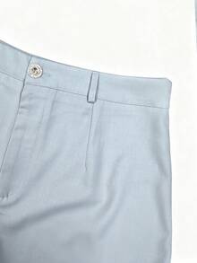 SHEIN Clasi Baby Blue Sleeveless Rhinestone Button Front Shirt And Wide Leg Shorts, Elegant Commuter Women's Two Pieces Set Office Summer - Blue - View 5