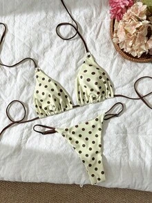 Swim Vcay 女款夏季海灘波點掛脖綁帶性感比基尼三角泳褲兩件式泳衣套裝 - 彩色 - 查看 2