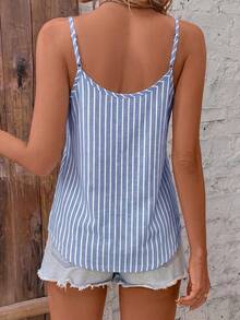SHEIN Clasi Casual Minimalist Blue Faux Texture Striped All-Over Print Pattern V-Neck Loose Camisole Suitable For Summer - Multicolor - View 2