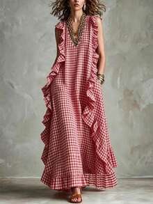 Women Midi Dresses - Red and White - View 3