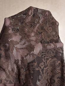 Elaquor Plus Size Summer Elegant Solid Color Lace Patchwork High Slit Skirt - Coffee Brown - View 7
