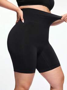 SHAPORA Fondo de ropa interior moldeadora de unicolor de cintura alta, versátil y casual para tallas grandes - Negro - Ver 2