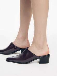 Mnmlis New European And American Patent Leather Pointed Toe Mules Shoes Women, Thick Heel Outside Slippers, Workplace Commuting Versatile Low Vamp Shoes Fall Shoes - Coffee Brown - View 9