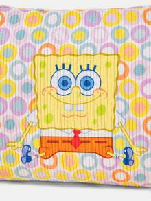 SpongeBob SquarePants | SHEIN 1個卡通印花燈芯絨拉鍊化妝包，輕便多功能內襯化妝收納袋 - 波點 - 查看 5