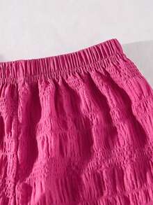 SHEIN Vintaside Kids 女童休閒簡約時尚日常圓領掛脖無袖短版純色紋理面料客製化綠色夏季背心彈性腰鬆款長休閒長褲背心套裝女童開學穿搭夏季出遊度假服 - 玫紅色 - 查看 6