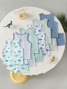 2 Random Sets Basic Undershirt Multi-Piece Set Boys Toddler White Tank Top Plus Boxer Briefs Simpl - Multicolor - View 2