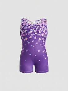 SHEIN Rompi Olahraga Kasual untuk Anak Perempuan dengan Leher Bulat dan Motif Bintang Lima, Cocok untuk Aktivitas Sehari-hari. - Purple - View 4