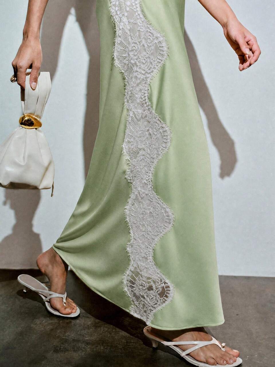 SPRING/SUMMER LACE PATCHWORK SLEEVELESS LONG DRESS, MODERN URBAN DATE ROMANTIC