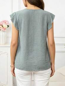 SHEIN Clasi 女款度假休閒貼布飾襯衫 - 綠色 - 查看 2