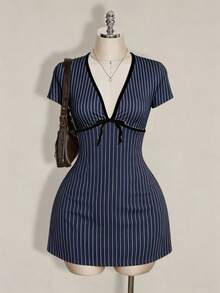SHEIN ICON 大尺碼休閒條紋夏季洋裝 - 彩色 - 查看 4