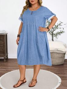EMERY ROSE Vestido de Mezclilla con Bolsillos de Verano para Mujer Talla Grande - Lavado ligero - Ver 6