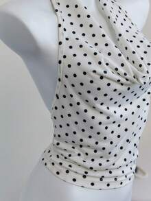 Elamini 女式波点吊带低背修身短款背心 - 黑與白 - 查看 4