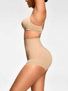 SHAPORA Women's High Waisted Tummy Control Apricot Knitted Fabric Shapewear Shorts With Butt-Lift Effect - Apricot - View 5