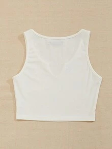 SHEIN PariChic Notch Neck Rib-knit Tank Top - White - View 2