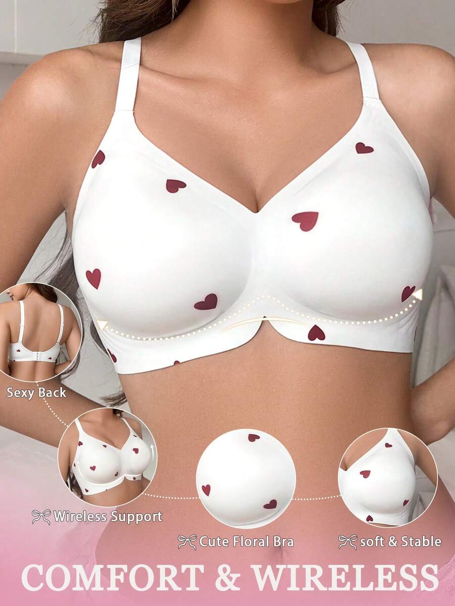 PetitDoll 1 chiếc nội y không đường may phong cách gợi cảm in hình trái tim đỏ - trắng - Xem 1