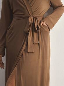 Ocili Comfortable, Smooth Cotton Robe, Extra Long Women's Sleepwear Robe, Chic Autumn Slumber - Brown - View 6