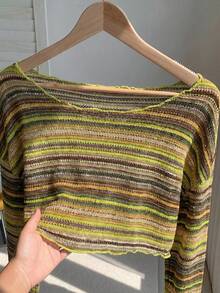 SHEIN EZwear Olivgrön flerfärgad avslappnad t-shirt i plus size för kvinnor - Olivgrön - Visa 5