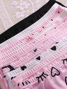 5件組隨機款青少年女孩舒適柔軟全印花愛心與眼睛圖案鬆緊腰鬆身休閒極簡方型丁字褲 秋季 - 彩色 - 查看 6