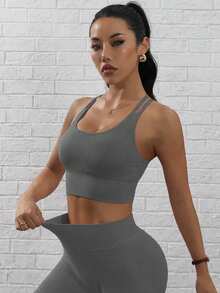Powerista 女款素色時尚修身運動內衣 - 灰色 - 查看 6