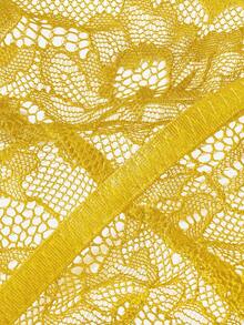 ROMWE Goth Eyelash Lace Sexy Bodysuit Lingerie - Yellow - View 3