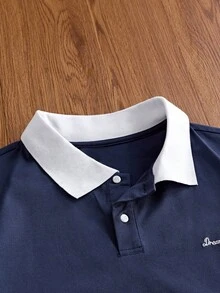 EASEVO Men's Plus Size Summer Casual Colorblock Patchwork POLO Shirt Golf Navy Blue And White - Navy Blue - View 5