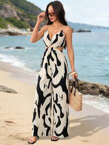 Breezaya Women's Elegant Vacation Backless Lace-Up Strap Design Jumpsuit - Multicolor - View 3